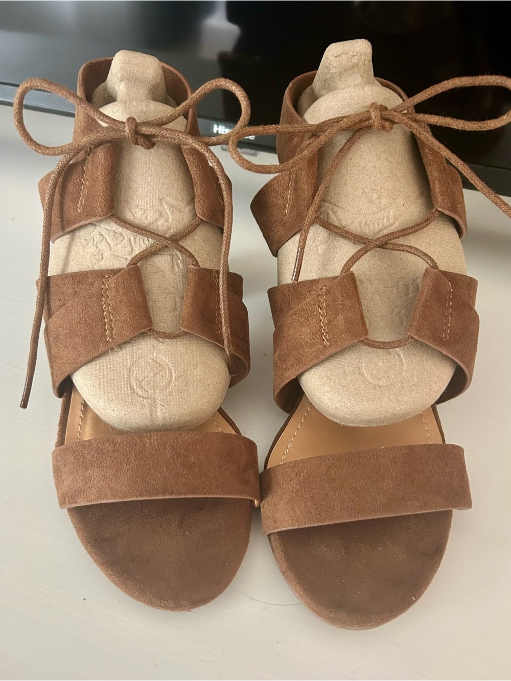 LULU’S BROWN SUEDE LACE-UP HEELS